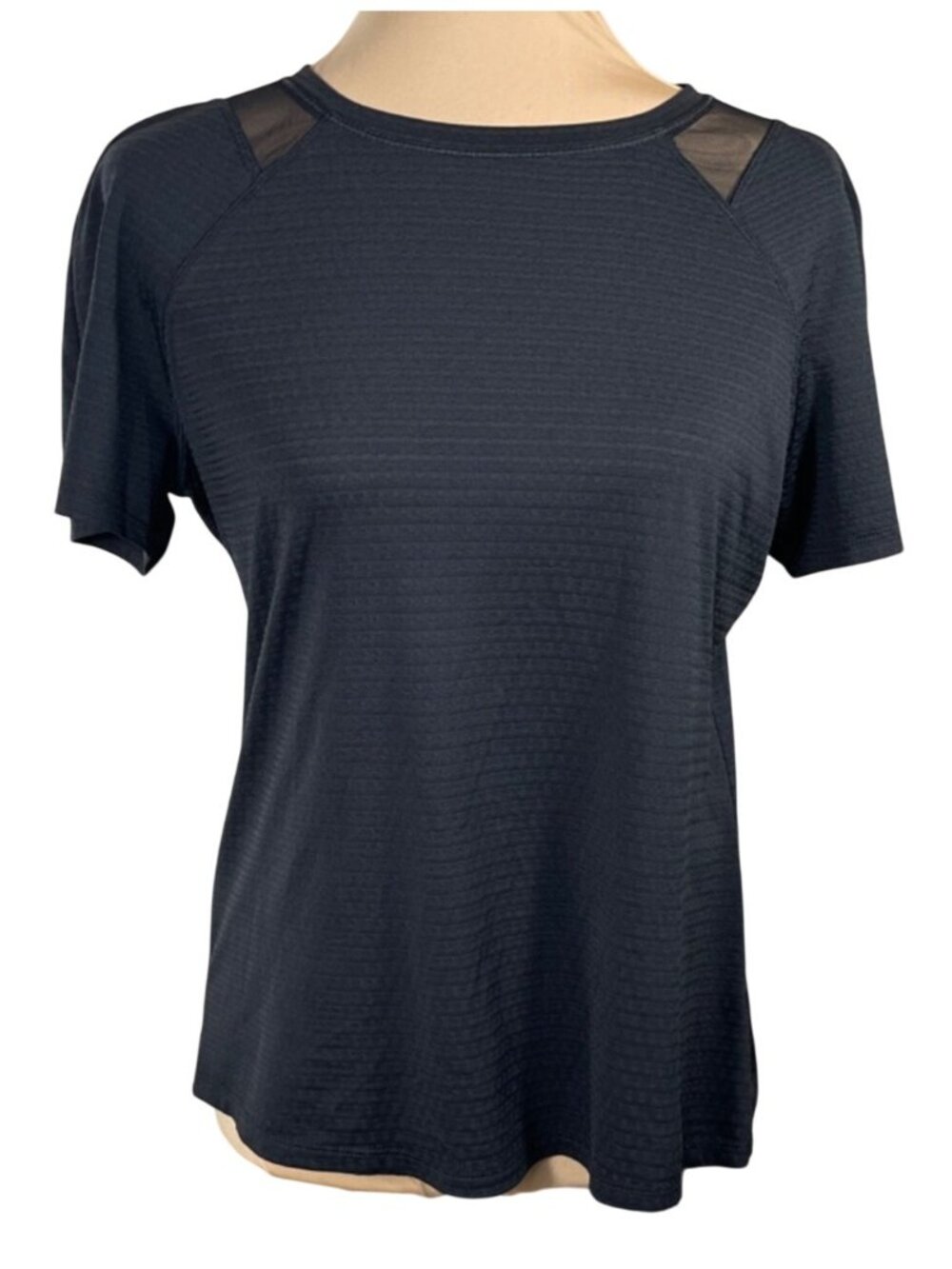 Avia T-Shirt Athletic Size S Small Black Mesh Insert Short Sleeve Crew Neck